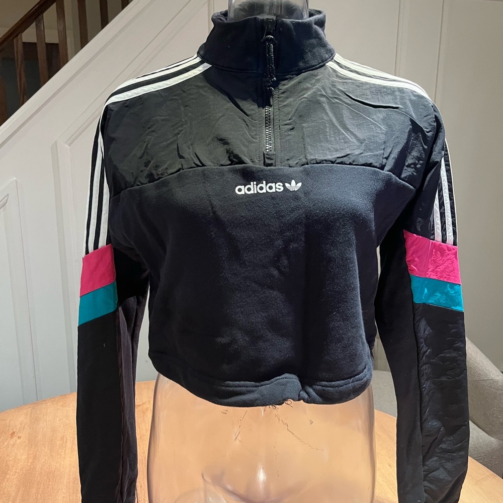 Adidas Black Jacket with Pink and Teal Highlights